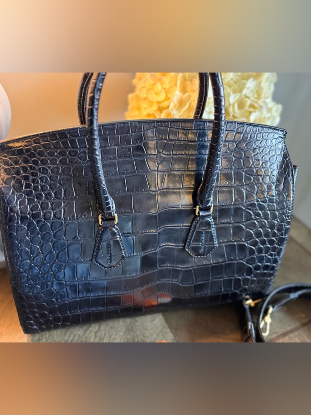 Bally Saphyr Black Croc-Embossed Top Handle bag - Picture 3 of 16